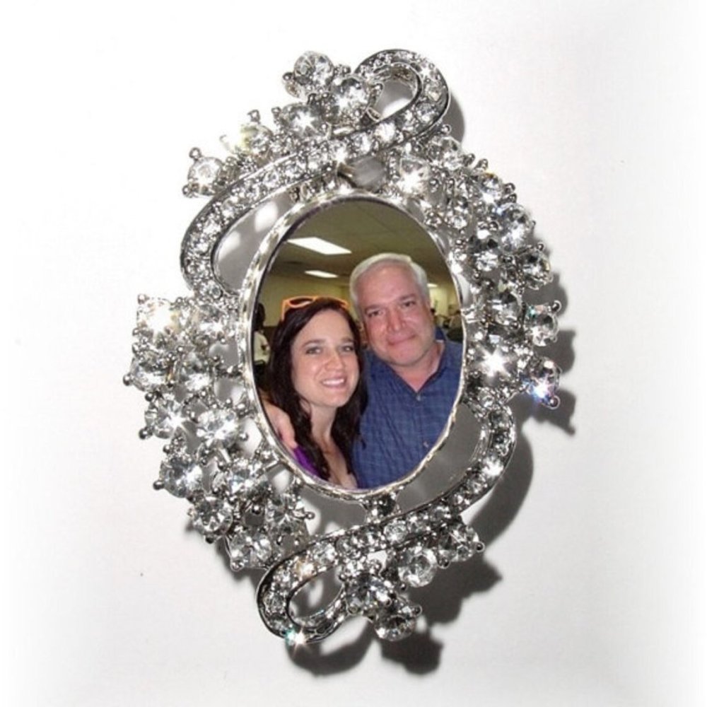 Photo Wedding Bouquet Memorial Charm Brooch Timeless Grace Crystal Gems